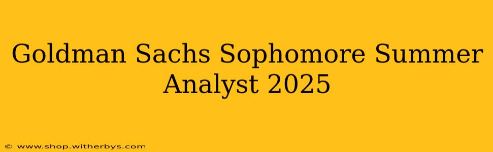 Goldman Sachs Sophomore Summer Analyst 2025